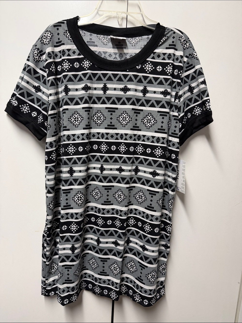 Lularoe Liv Black & Gray Geometric Patterned T-Shirt